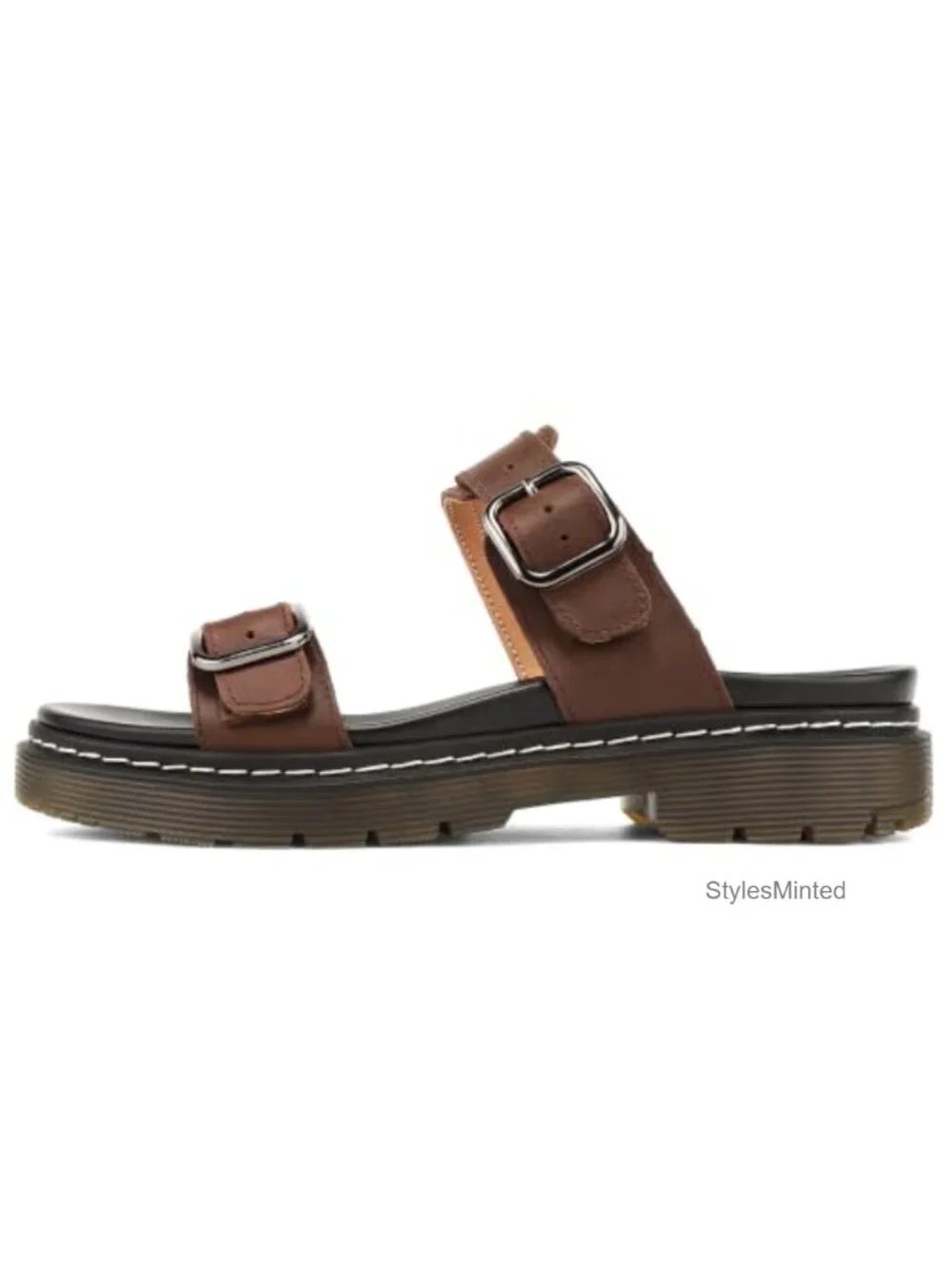 Women's Genuine Leather Platform Wedge Sandals Double Adjustable Buckles Slip
